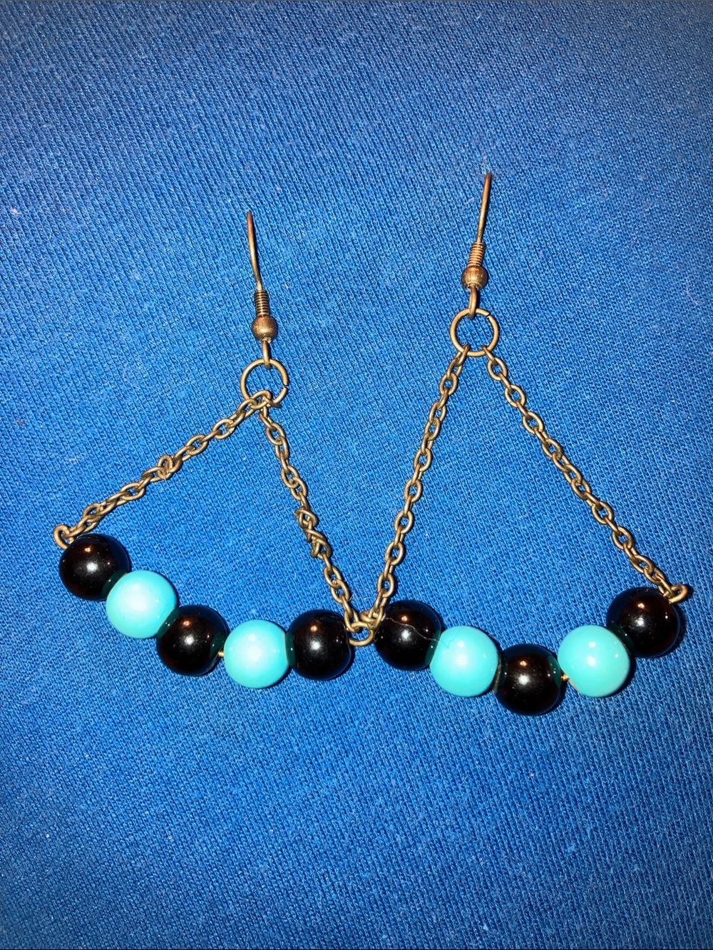 Turquoise and Black Beaded Chain Drop Earrings - Women Jewelry